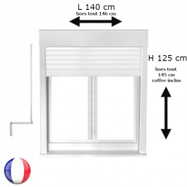Fenêtre avec volet roulant manivelle PVC H 125 x L 140 cm 2 vantaux