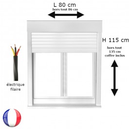 Fenêtre avec volet roulant électrique PVC H 115 x L 80 cm 2 vantaux