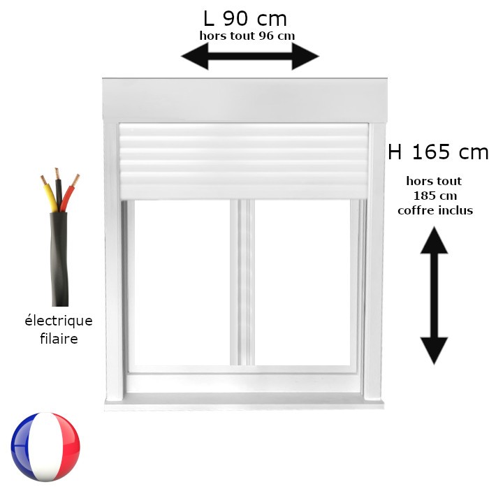Fenêtre avec volet roulant électrique PVC H 165 x L 90 cm 2 vantaux
