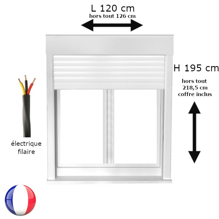 Fenêtre avec volet roulant électrique PVC H 195 x L 120 cm 2 vantaux