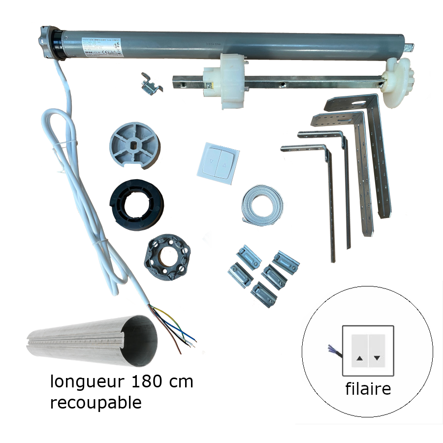 Axe motorisé filaire 50 Nm diam. 89 mm longueur 180 cm recoupable