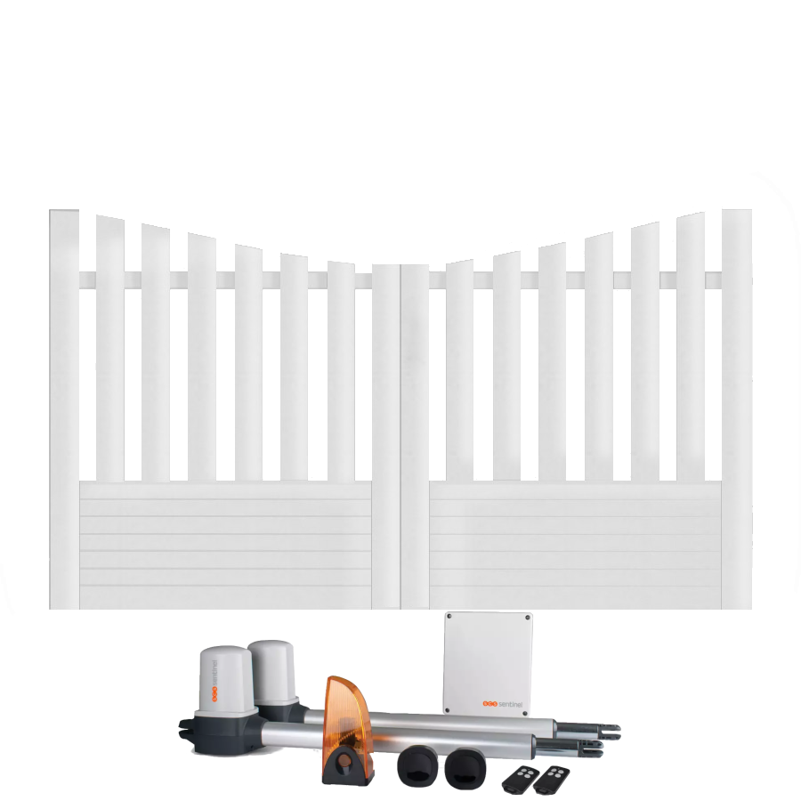 Portail battant électrique PVC blanc ALENÇON INCURVÉ