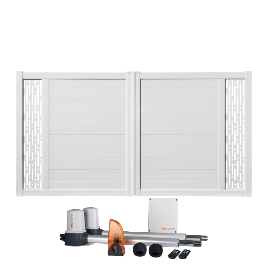 Portail battant électrique PVC blanc ARLES DÉCOR RECTANGLE